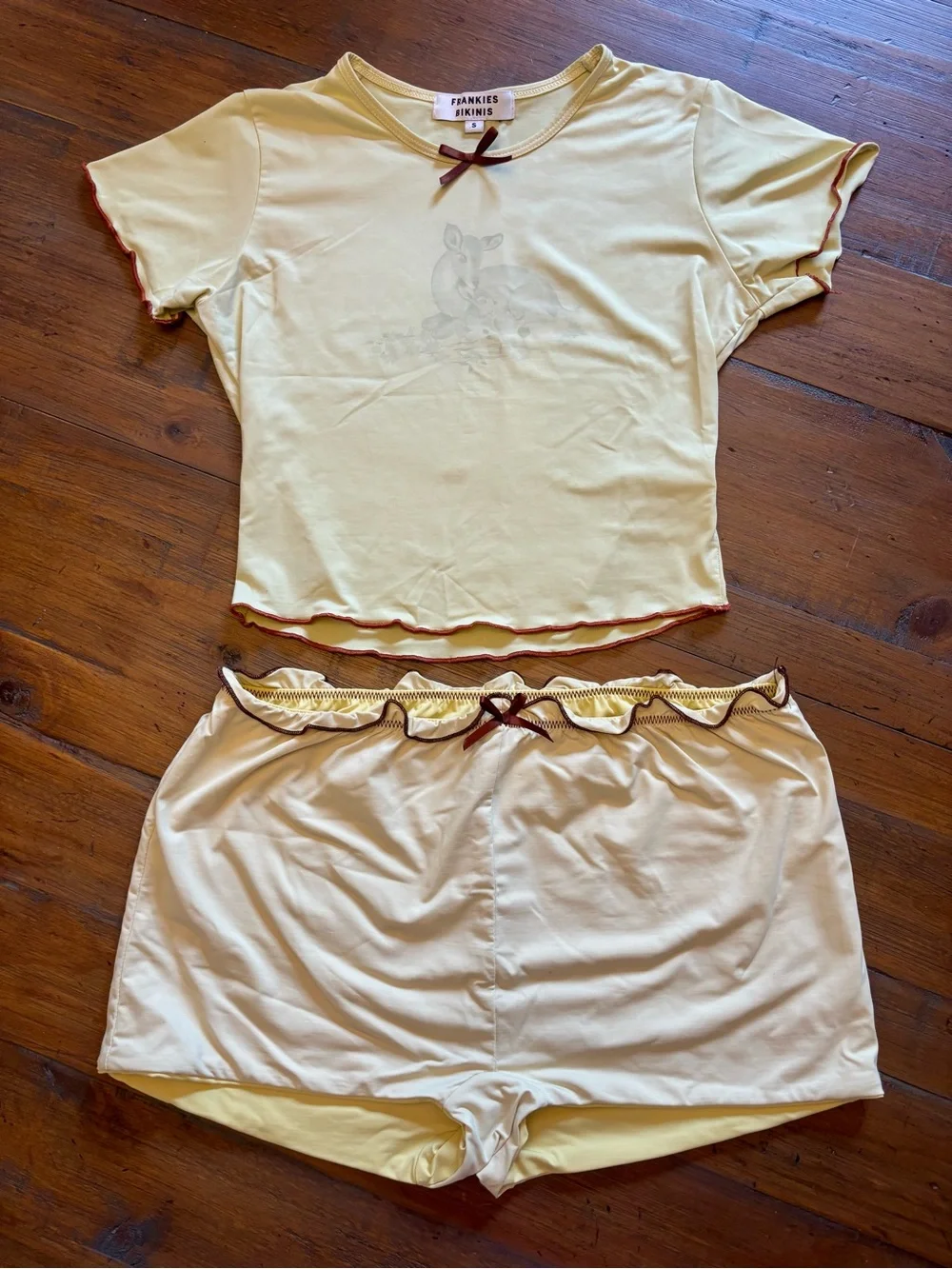 Rare! Frankie’s bikinis x Gigi HADID yellow fawn top and shorts set